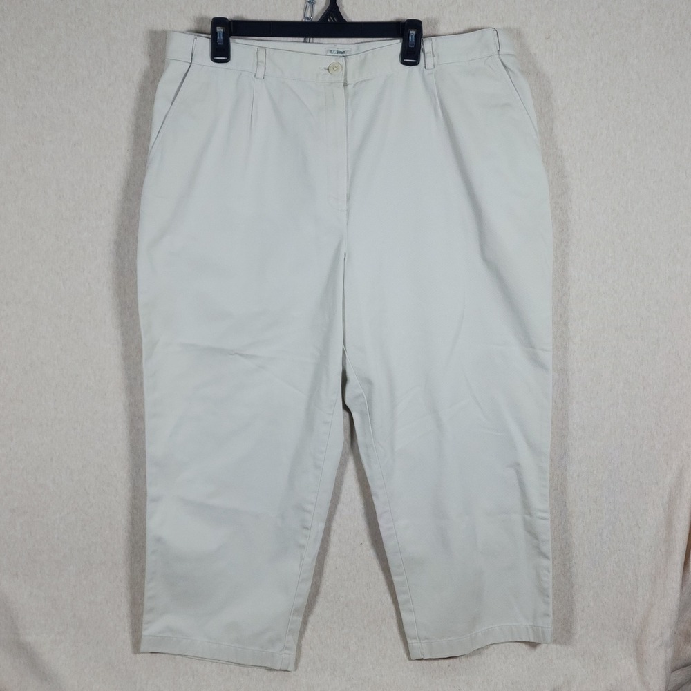 LL Bean Original Fit Chino Crop Pants 18W Cream Khaki Pleated Trousers Womens